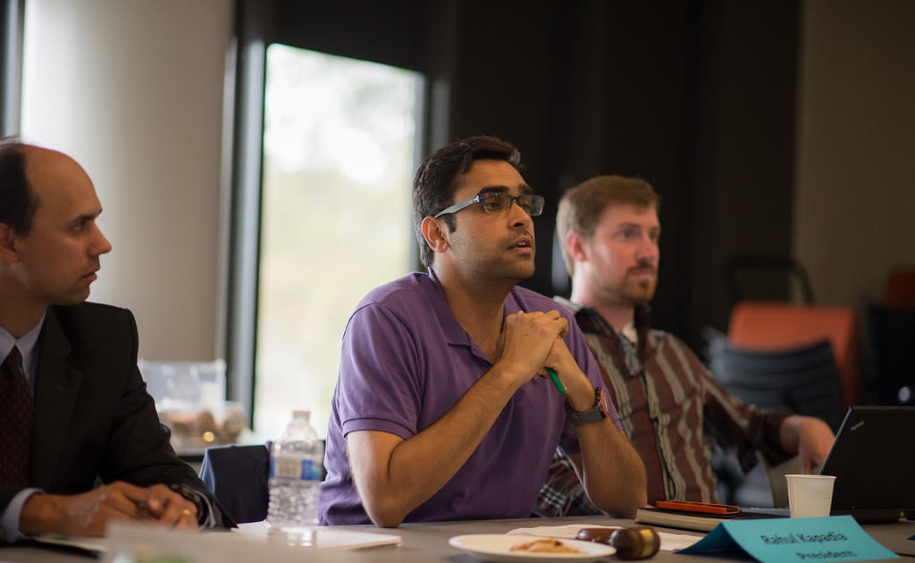 GSA President Rahul Kapadia listens in during the body's June 2 meeting where GSA voted to decertify the Che Cafe of its co-operative status.