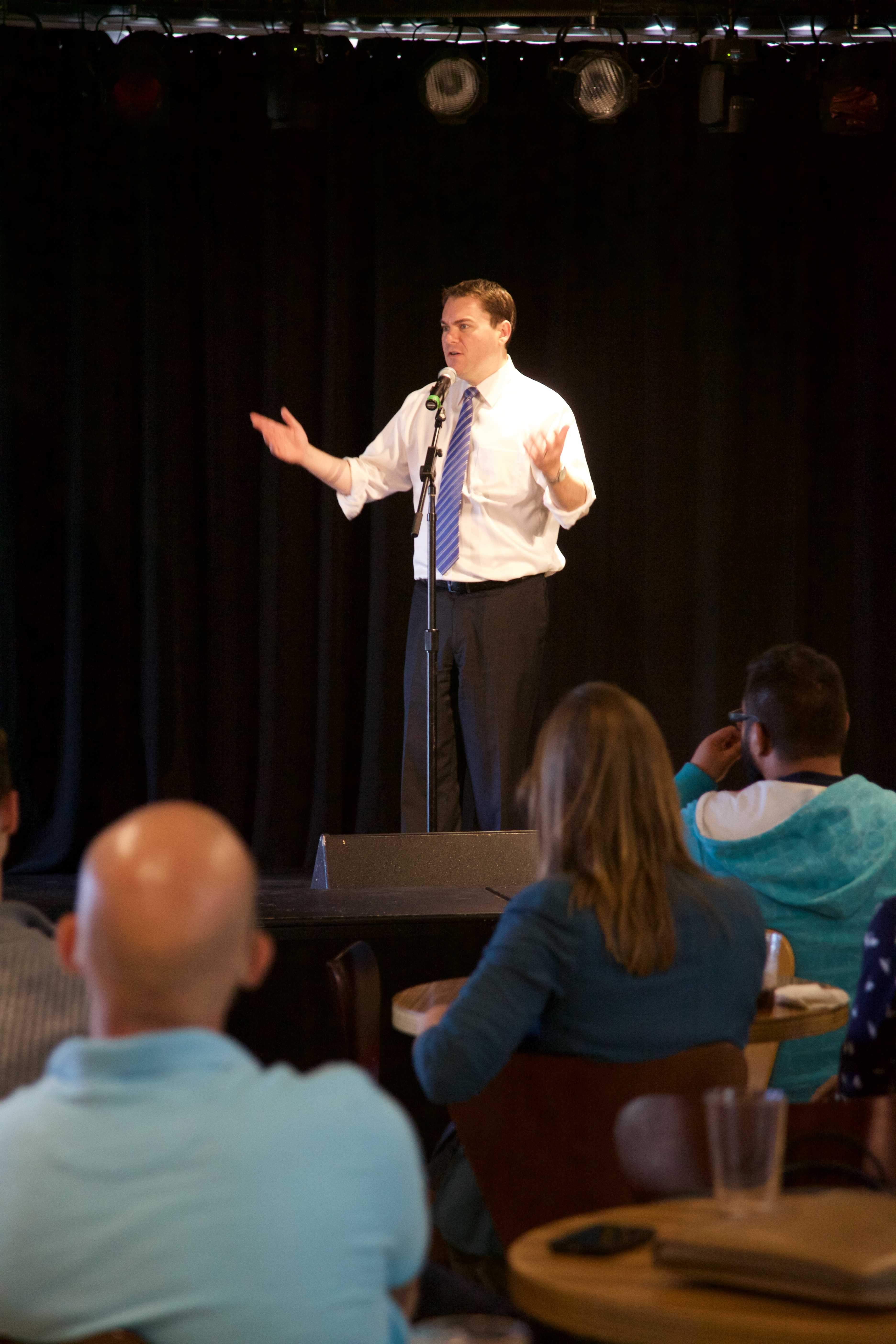 DeMaio takes questions from students at the Loft Tuesday. Photo: Aleksandra Konstantinovic, UCSD Guardian.