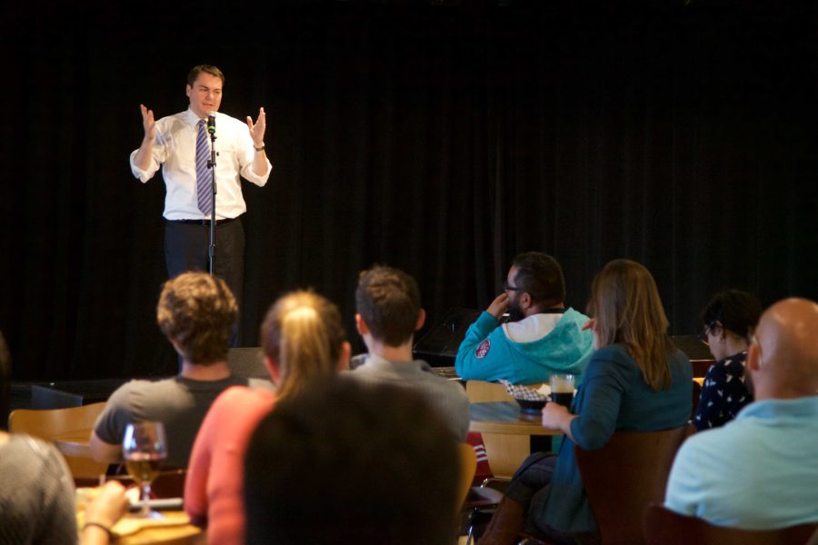 DeMaio takes questions from students at the Loft Tuesday. Photo: Aleksandra Konstantinovic, UCSD Guardian.