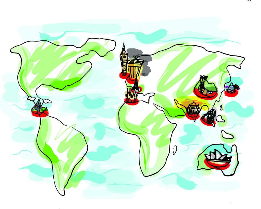 UCSD students have the opportunity of studying abroad through a multitude of programs, such as the UC Education Abroad Program (UCEAP). More information can be found on the Programs Abroad Office website, pao.ucsd.edu. Illustration by Annie Liu.