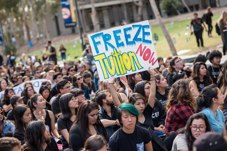 Students protest tuition in 2014 when the UC Regents were considering a 5% increase. | Photo by Cory Wong/Guardian