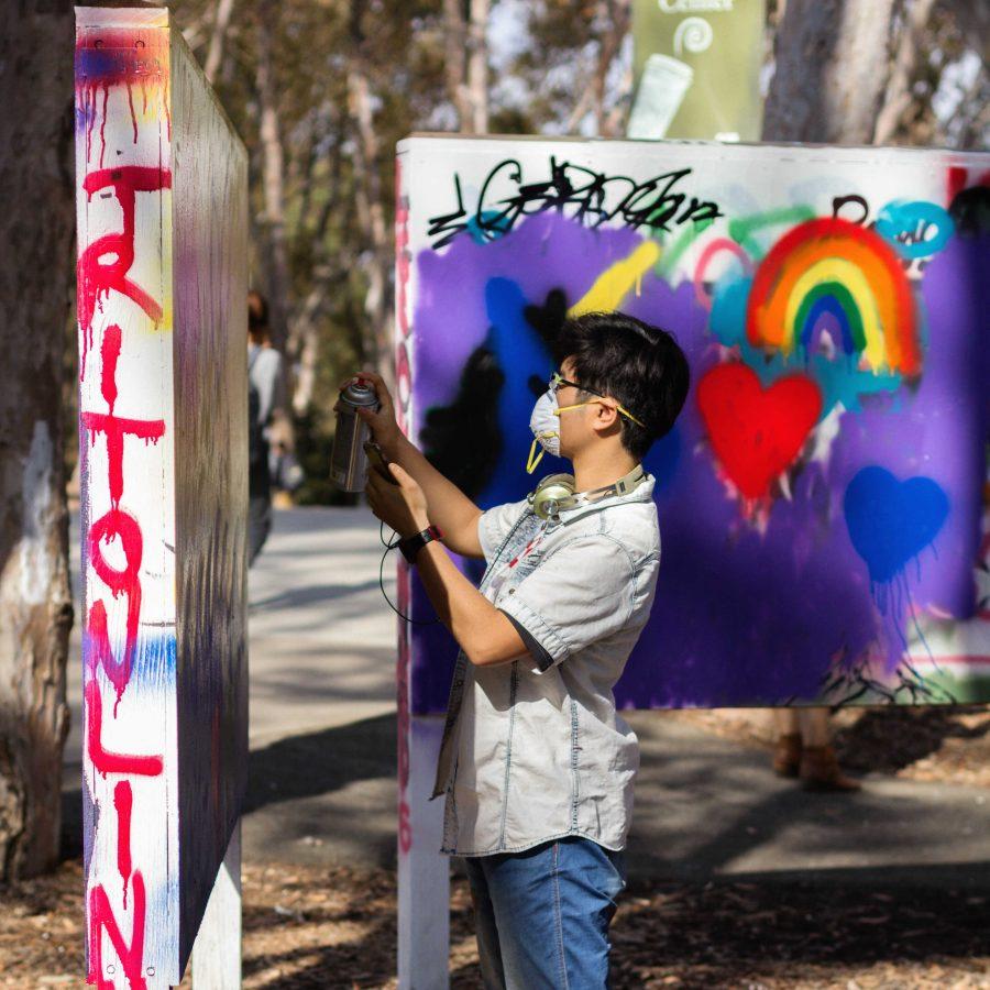 Students celebrated the LGBT Resource Center’s 15th anniversary at the Graffiti Art Park by painting and spreading awareness. Photo by Emma Zilber/UCSD Guardian.