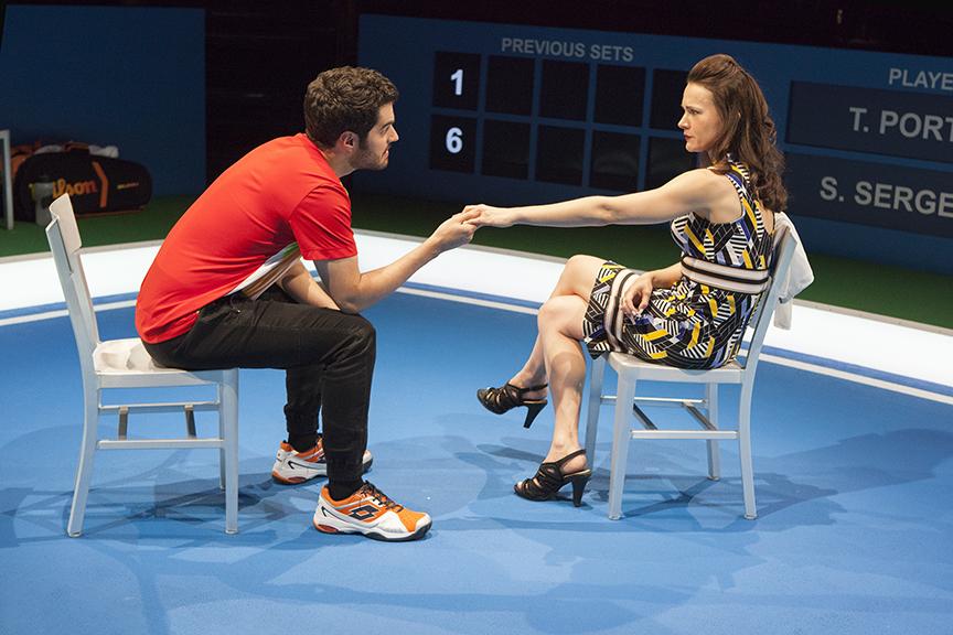 Alex Mickiewicz as Sergei and Natalia Payne as Galina in the world premiere of Anna Ziegler’s The Last Match, directed by Gaye Taylor Upchurch, February 13 – March 13, 2016 at The Old Globe. Photo by Jim Cox.