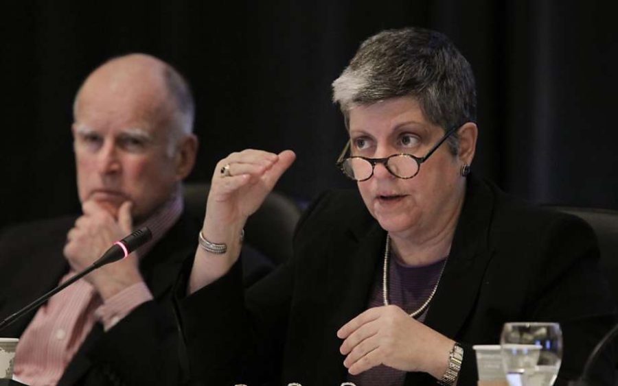 Gov. Jerry Brown (L) and UC President Janet Napolitano (R) | Photo by SF Gate