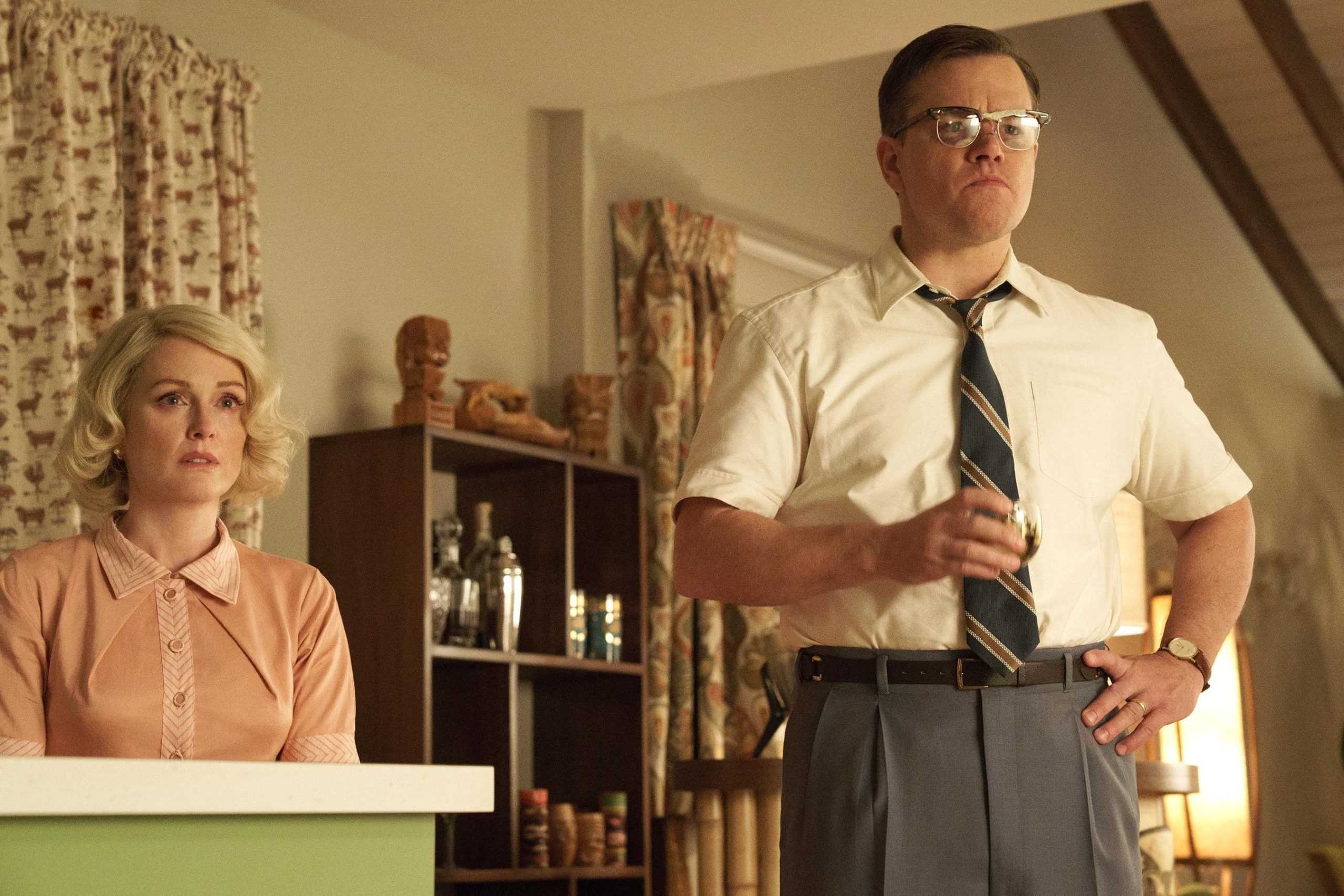 Left to right: Julianne Moore as Margaret and Matt Damon as Gardner in SUBURBICON, from Paramount Pictures and Black Bear Pictures.