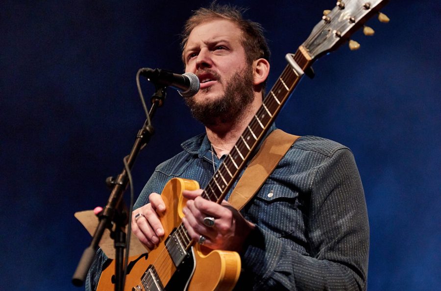 LONDON, UNITED KINGDOM - FEBRUARY 12: Justin Vernon of Bon Iver joins The Staves on stage at Hackney Empire on February 12, 2015 in London, United Kingdom. (Photo by Phil Bourne/Redferns via Getty Images)